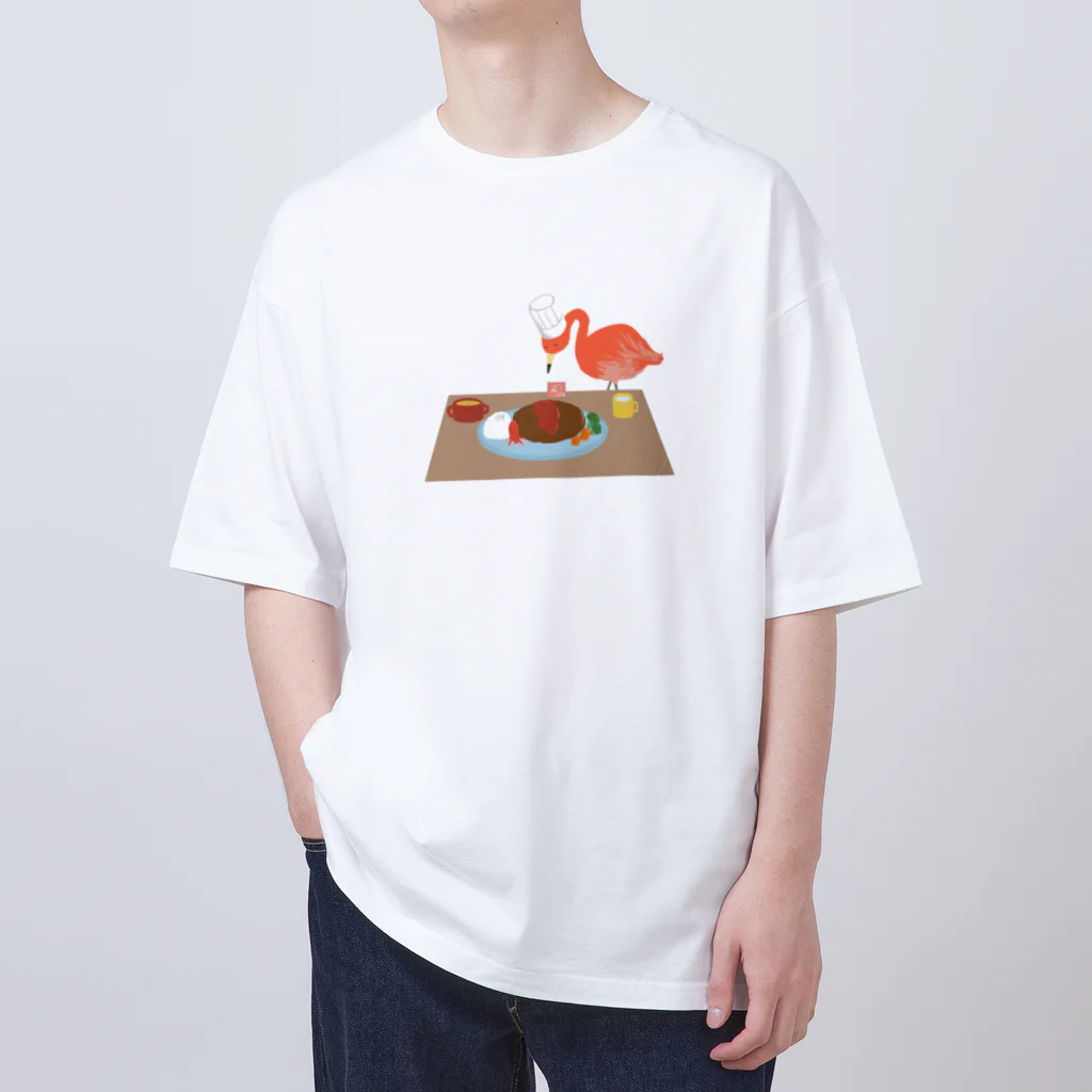 とりやまいろいろグッズのbistro Flamingoのハンバーグスペシャル Oversized T-Shirt