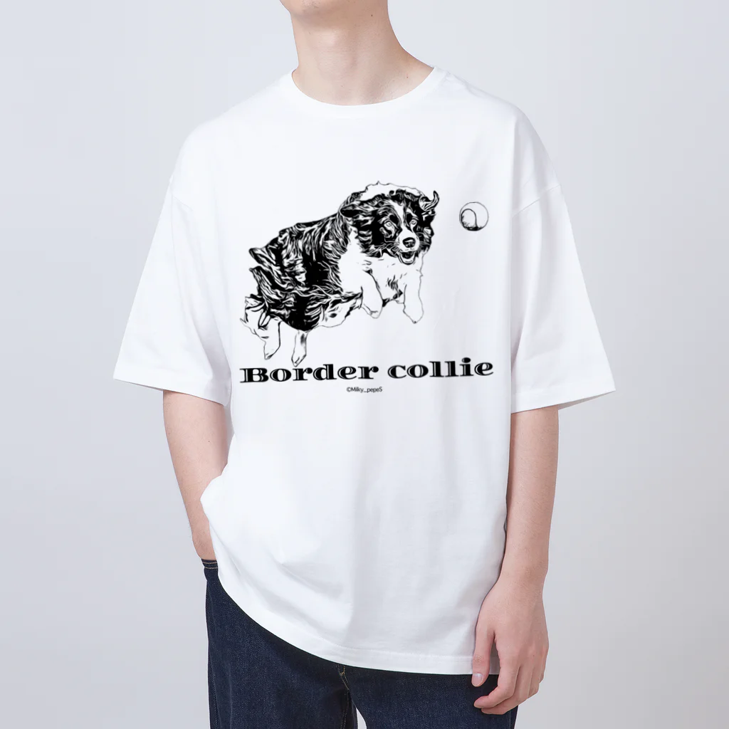 ユニークなワンちゃんデザインのお店のボーダーコリー モノクロデザイン Oversized T-Shirt