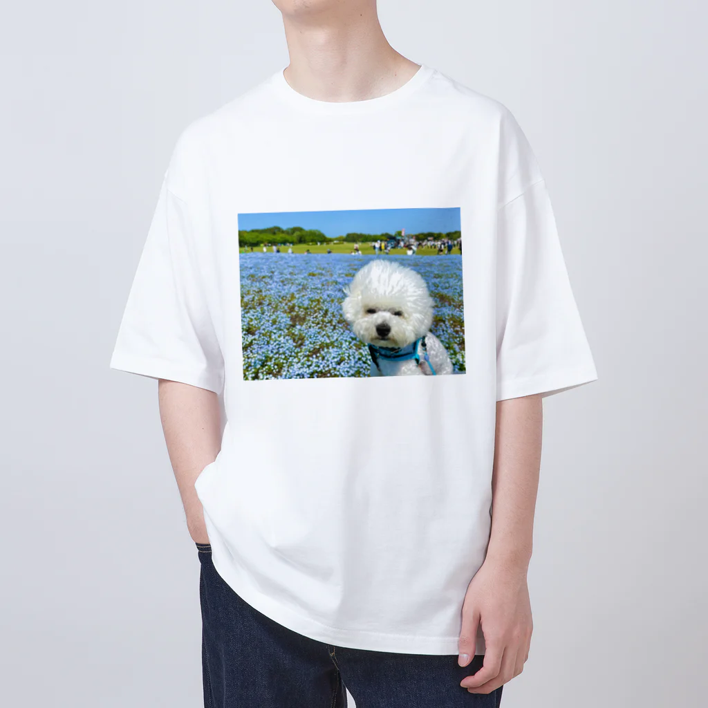 ☁️せとくん(陰キャ)☁️のビションフリーゼのセトくん　お花畑 オーバーサイズTシャツ