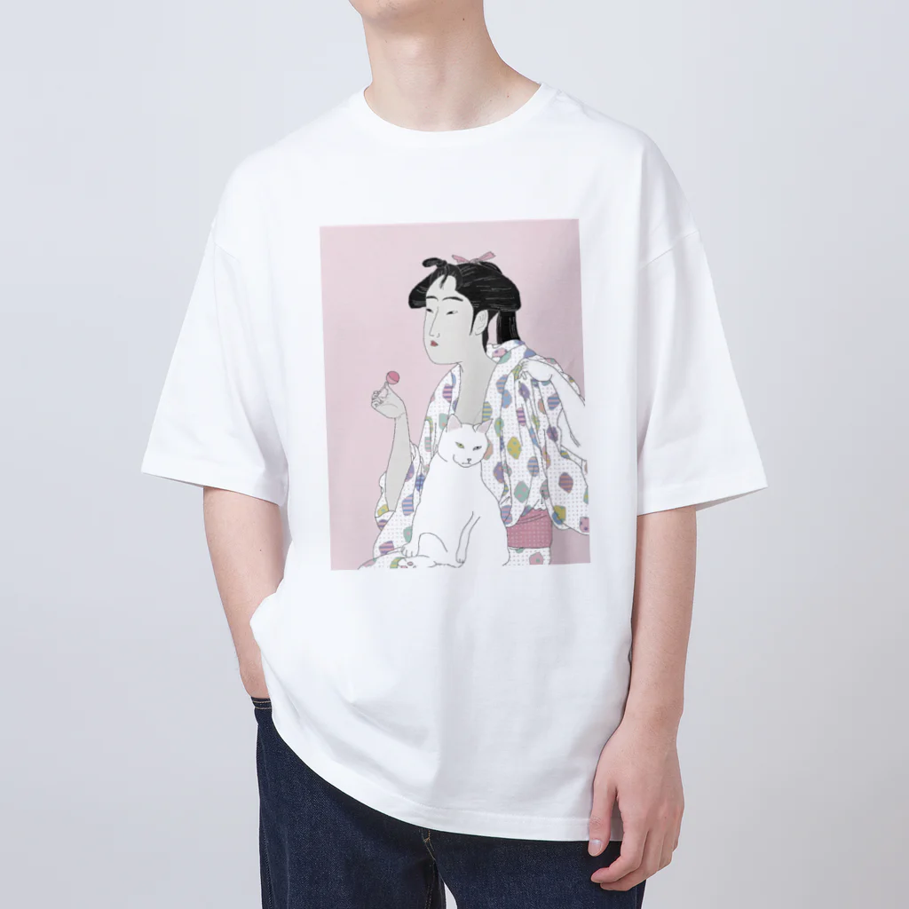 keeeeeep smilingの猫とチュッパチャプスと私 Oversized T-Shirt