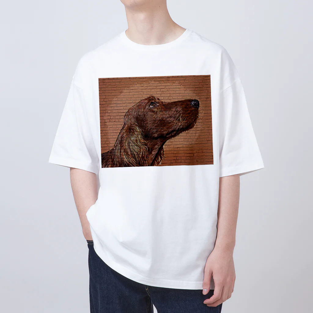 【CPPAS】Custom Pet Portrait Art Studioのアイリッシュセッタードッグ - レンガブロック背景 Oversized T-Shirt