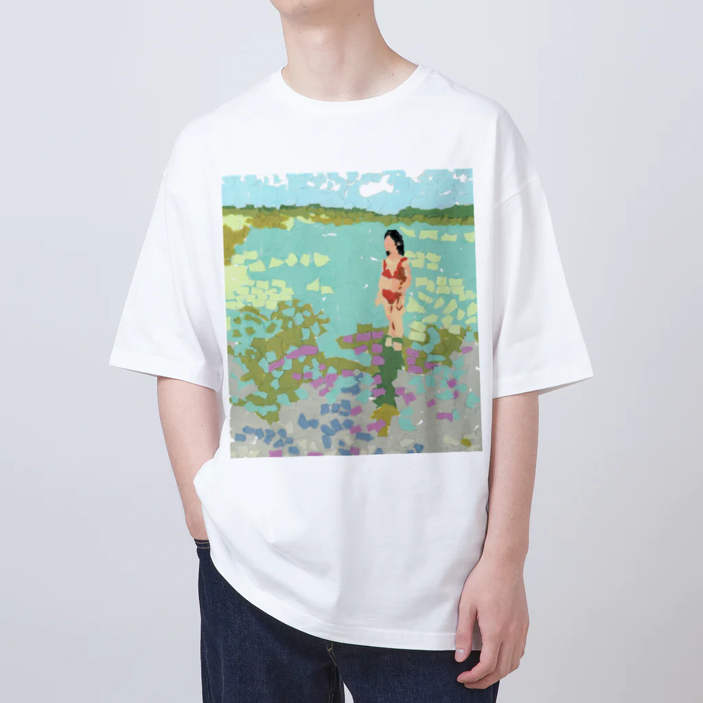 Yuhki | おばけのゆうき 公式オンラインショップの海と赤ビキニの女(ちぎり絵) オーバーサイズTシャツ