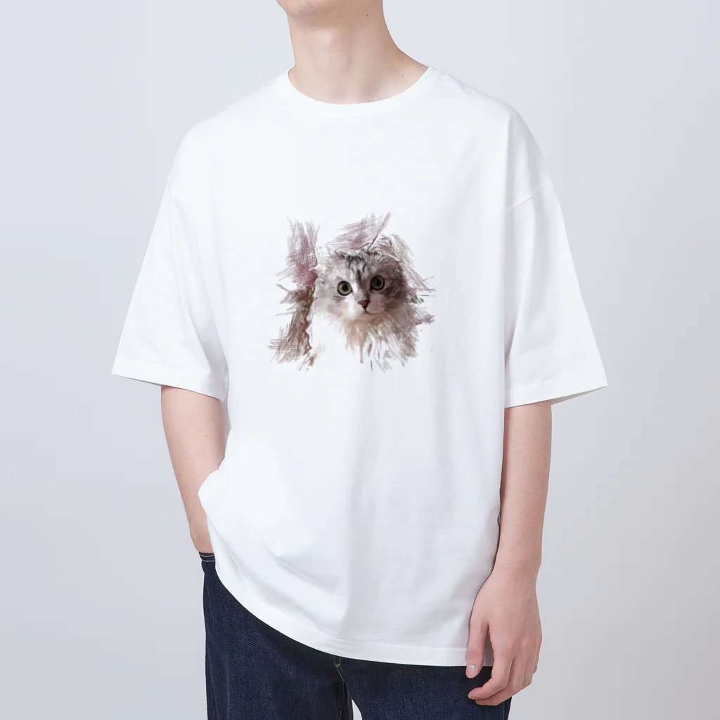 ARTY COATYのお店の猫　デッサン風イラスト Oversized T-Shirt