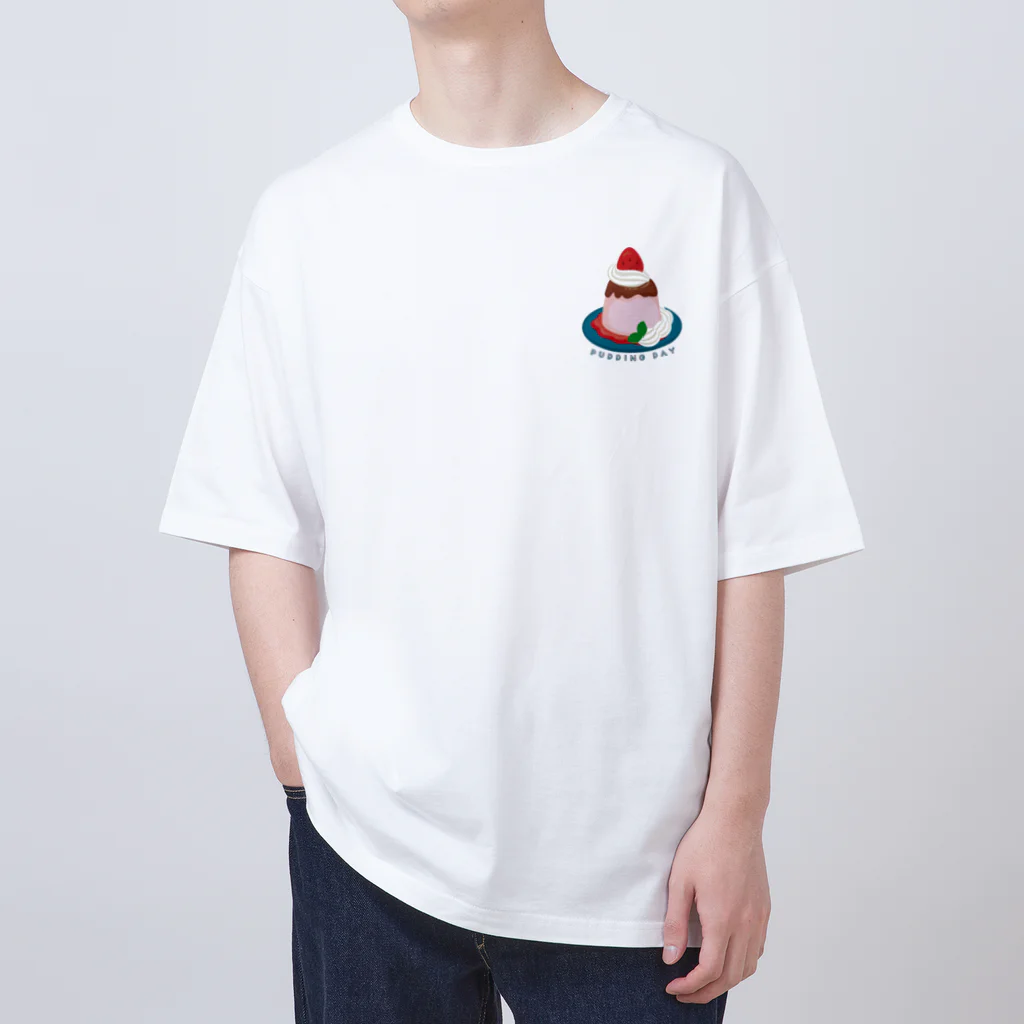 イラスト MONYAAT のワンポイント 毎月25日はプリンの日のプリン　イチゴプリン Oversized T-Shirt