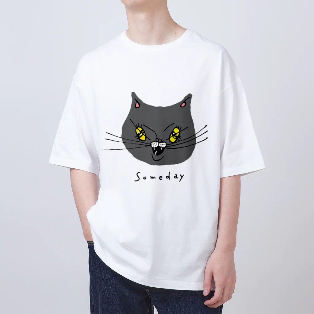 希鳳のグレーの猫 オーバーサイズTシャツ