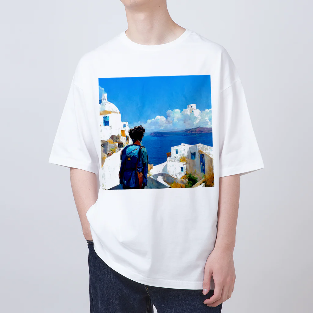 midjourney_travelerのサントリーニ島 オーバーサイズTシャツ