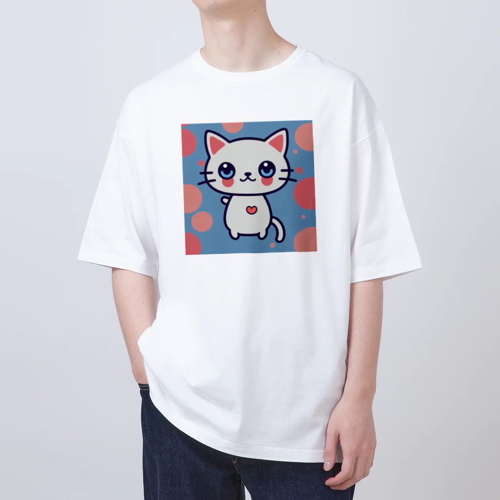 A31eの狛猫のミケ「はーとびーと」 オーバーサイズTシャツ