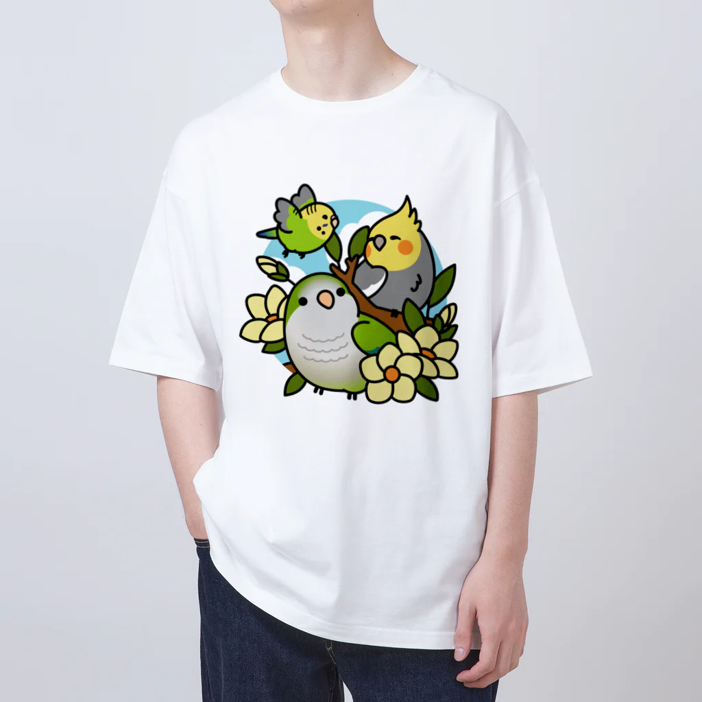 Cody the Lovebirdの仲良しインコ　セキセイインコ、オカメインコ、オキナインコ Chubby Bird オーバーサイズTシャツ