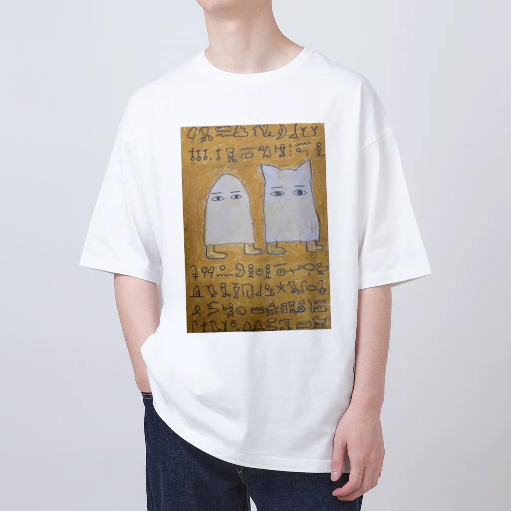 ルーナ│障害者アート のメジェドと猫メジェド オーバーサイズTシャツ