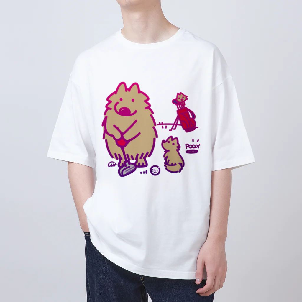 イラスト MONYAAT のポメラニアン　ゴルフ2 A オーバーサイズTシャツ