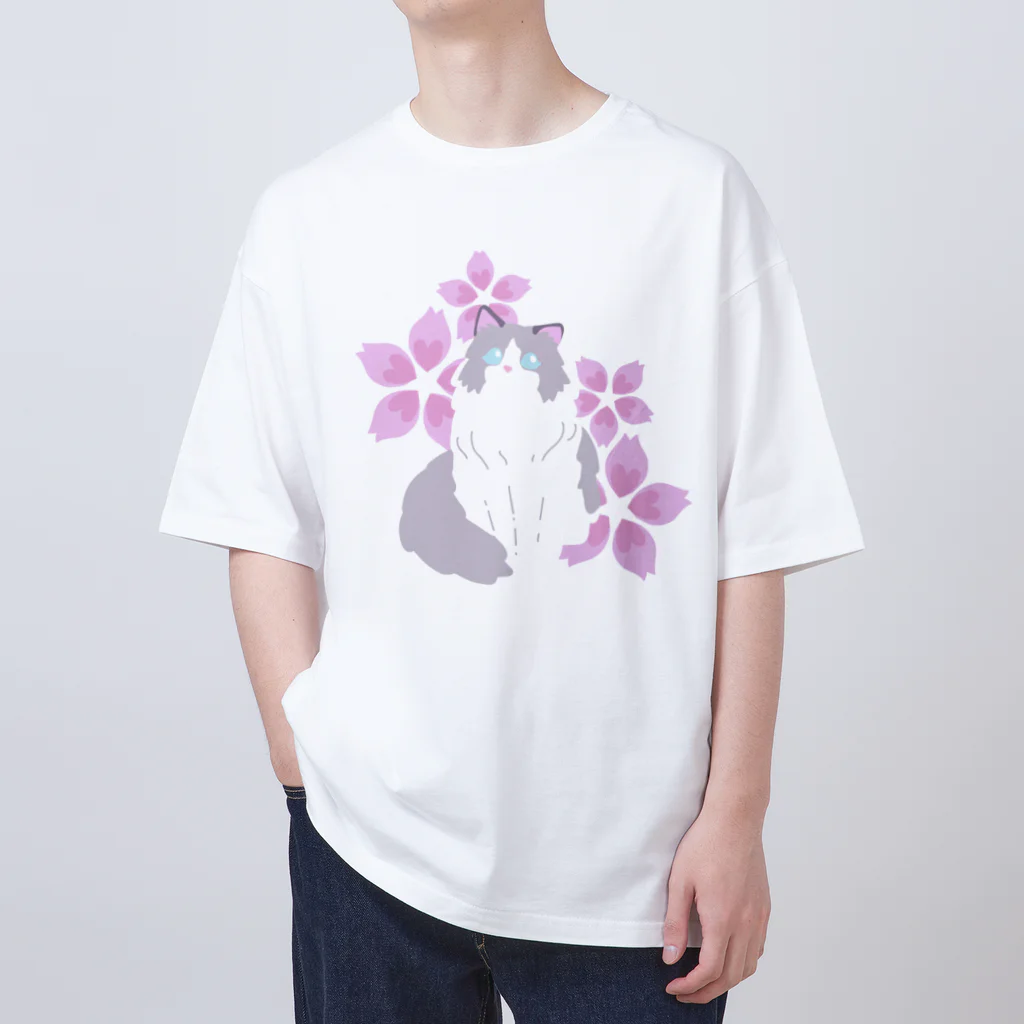 Kotetsu diary(SUZURI店)のラグドール×桜 オーバーサイズTシャツ