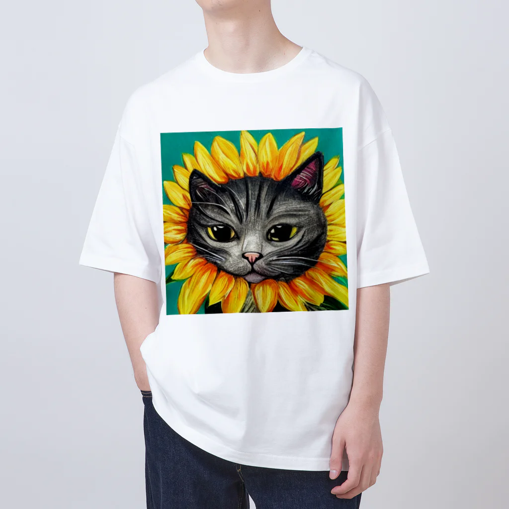 宇宙猫のひまわり猫 オーバーサイズTシャツ