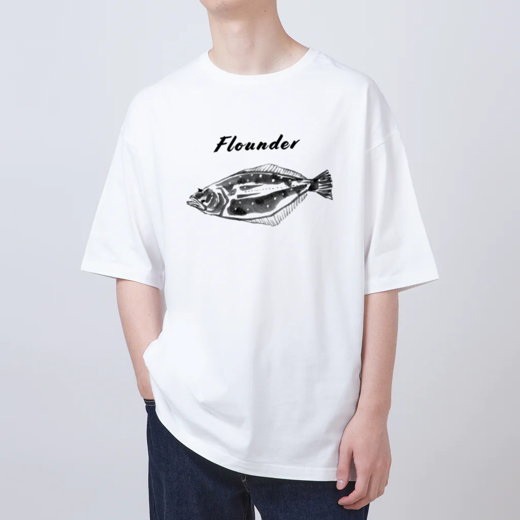 🐟日本の魚と仲間たち🦑のヒラメ - Left-eyed flounder（鮃、学名：Paralichthys olivaceus） Oversized T-Shirt