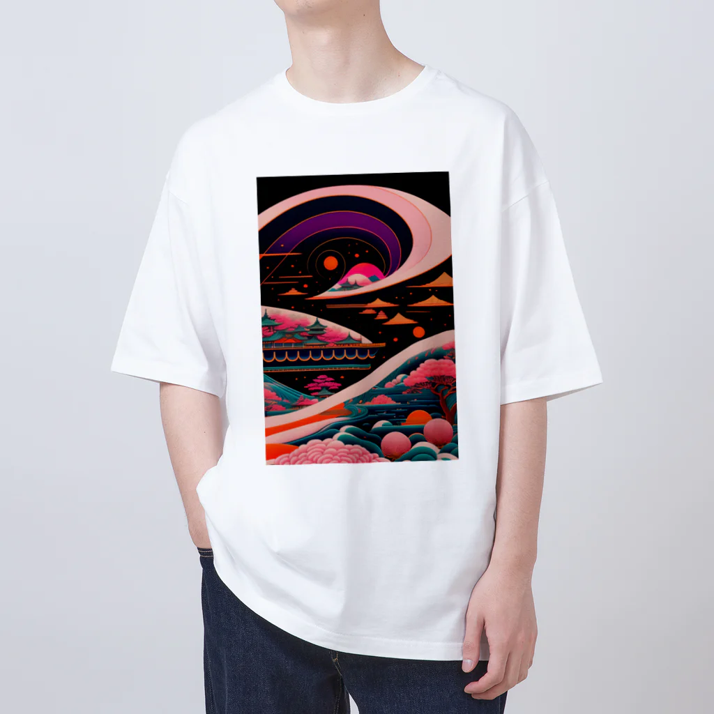 マッケンデジタルワールドのレトロでエモい"lofiアート"【浮世絵サイバーパンクシティ】 オーバーサイズTシャツ