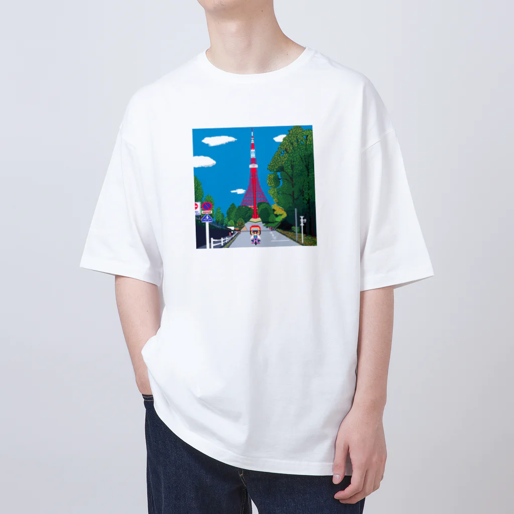 Ruru's worldの01ドット絵　ruruちゃん/三輪車でお散歩　東京タワー編 オーバーサイズTシャツ