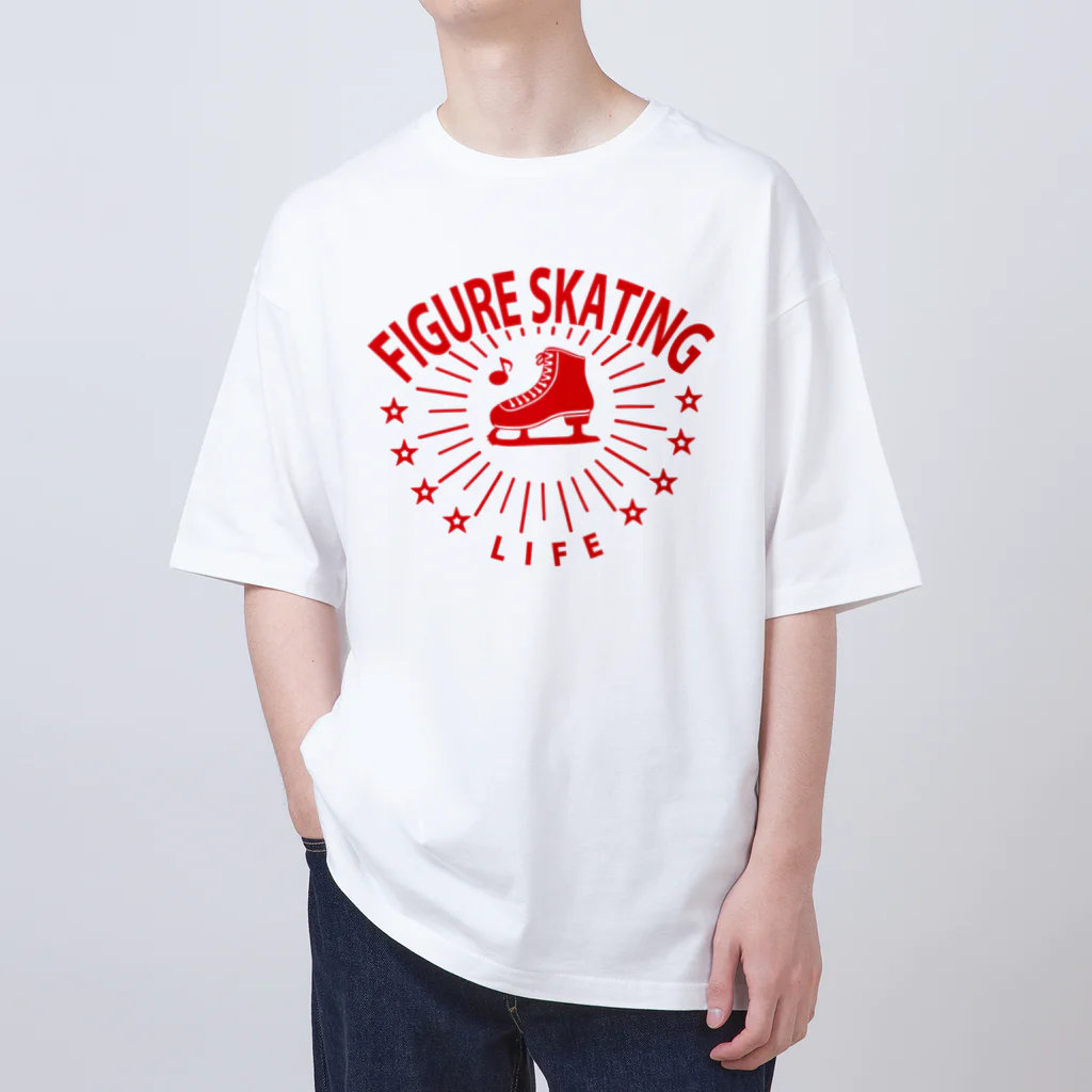 sports_tower スポーツタワーのフィギュアスケート・赤・星・figure skating・グッズ・デザイン・フィギアスケート・#Tシャツ・ステップ・スピン・ジャンプ・スケート靴イラスト・技・男子・女子・かっこいい・かわいい・アイスダンス オーバーサイズTシャツ