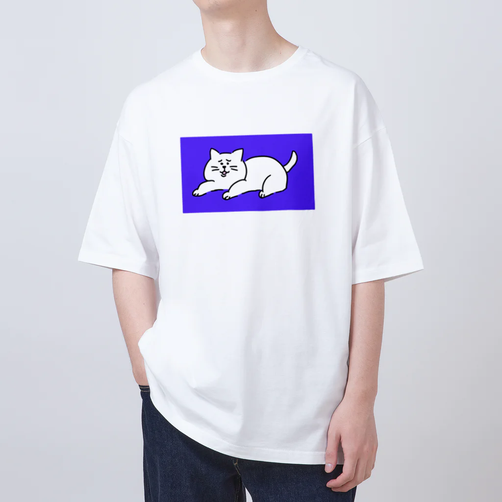 にこみもちのやつの苦笑い猫（青） オーバーサイズTシャツ