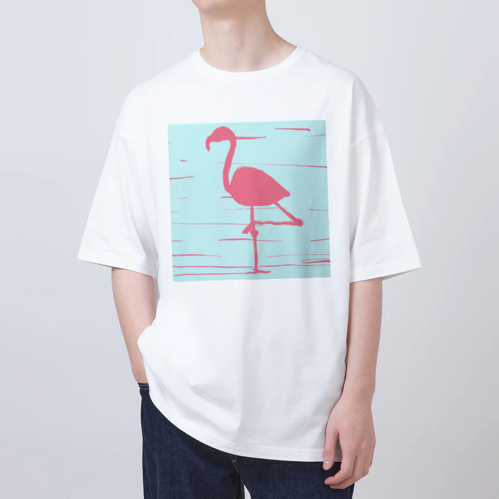 イヅミイラストのフラミンゴピンク オーバーサイズTシャツ