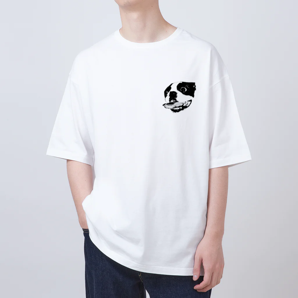 アビ屋さんの恐怖の犬 モノトーン ワンポイント Oversized T-Shirt