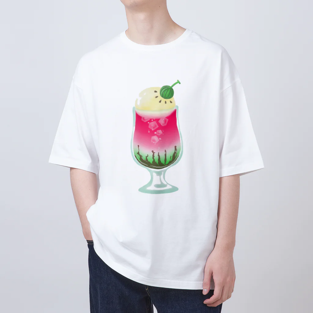 西瓜珈琲のスイカのクリームソーダ オーバーサイズTシャツ