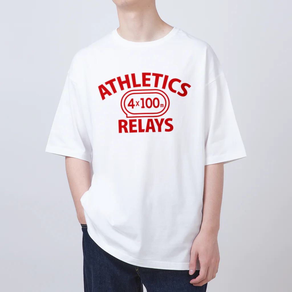 sports_tower スポーツタワーの4×100mリレー・リレー競走・赤・陸上競技・400メートルリレー走・デザイン・Tシャツ・陸上部・男子・女子・ジュニア・入賞・有力・確実・候補・有望・応援・精神力・集中力・日本人・陸上魂 Oversized T-Shirt