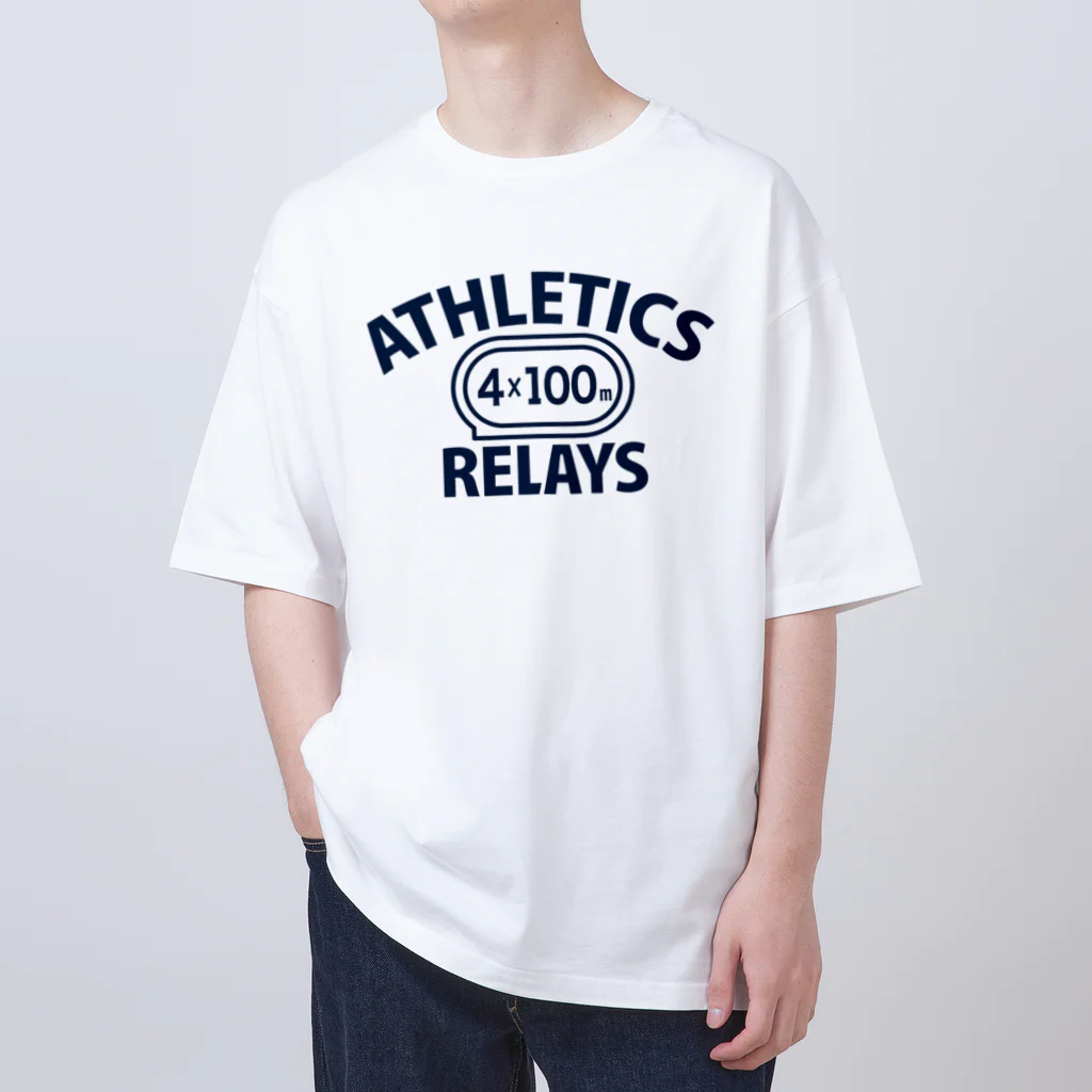 sports_tower スポーツタワーの4×100mリレー・リレー競走・400メートルリレー走・グッズ・オリジナル・デザイン・Tシャツ・陸上部・男子・女子・美男子・美女・かっこいい・かわいい・選手・400mR・4継・四継・よんけい・入賞・応援 オーバーサイズTシャツ