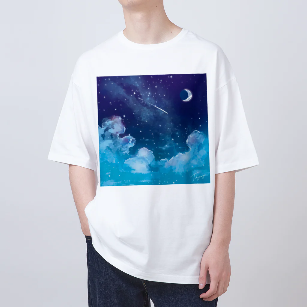 地球屋SUZURI店の星空(ロゴ入り) Oversized T-Shirt