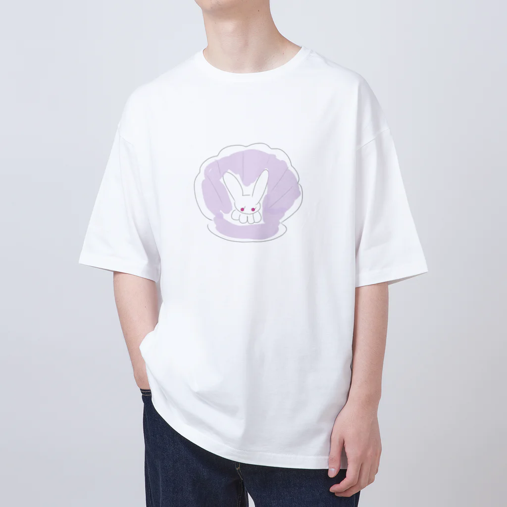 妖怪 水姫城-Yokai.Mizukijyo-ฅ^ơωơ^ฅ♡の貝がらと、ネコうさ🐰(ラベンダー×ホワイト) Oversized T-Shirt
