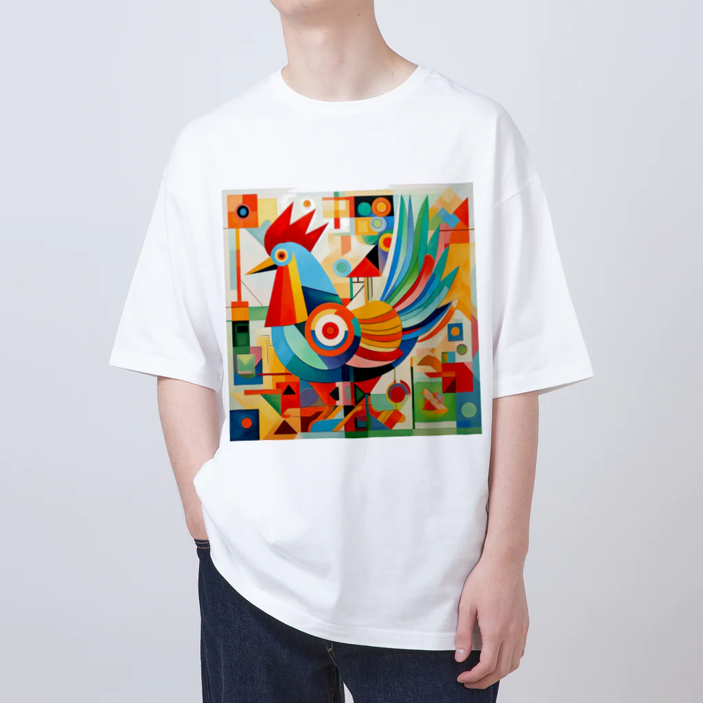 太陽の光に包まれて　Wrapped in Sunlightのモダン鶏アート　Modern Chicken Art オーバーサイズTシャツ