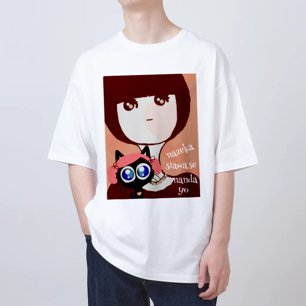 sasame's shopのねことわたし  なぜか 幸せ なんだよ Oversized T-Shirt