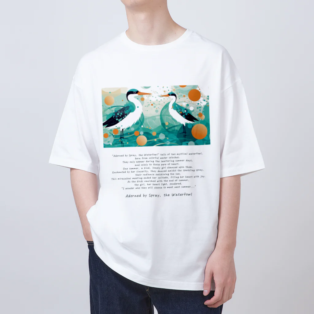 鳥救うSUZURIの『しぶきをまとうみずどり』【寄付付き商品】 オーバーサイズTシャツ