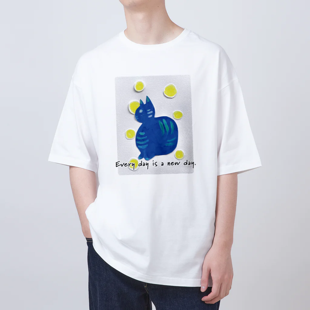 ぽぽっとツイてるのCat blue  オーバーサイズTシャツ