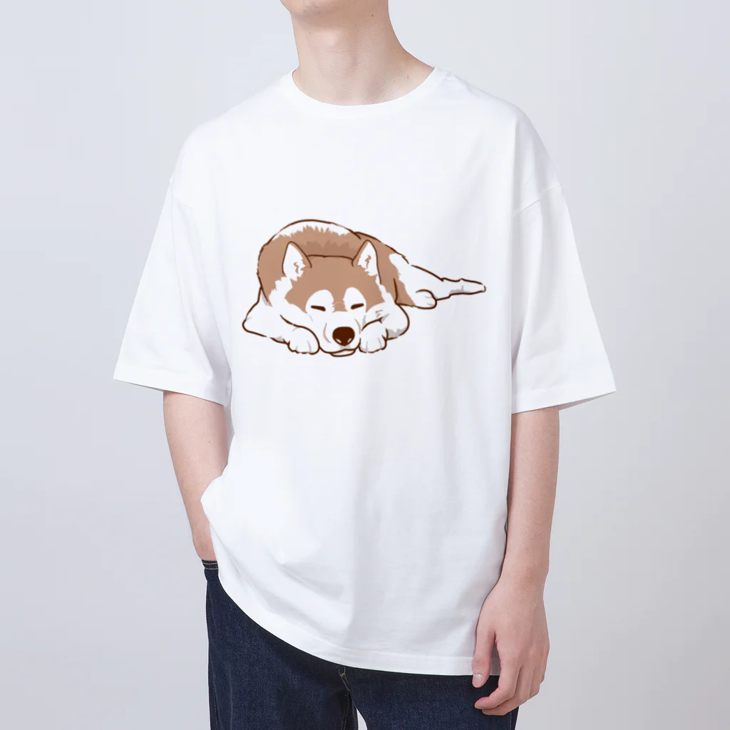 WANPU  by YUn.のチョコカラー　眠るハスキー　 Oversized T-Shirt