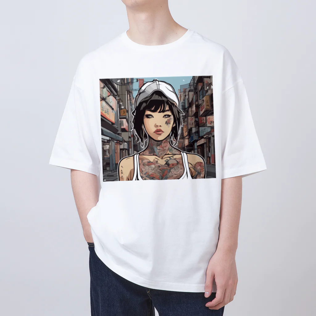 streetsnapの可愛いタトゥーだらけの女性、片面プリントTシャツ、期間限定 Oversized T-Shirt