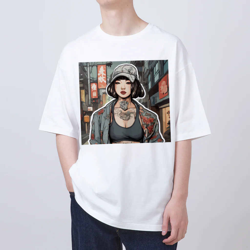 streetsnapの可愛いタトゥーだらけの女性、片面プリントTシャツ、期間限定 Oversized T-Shirt