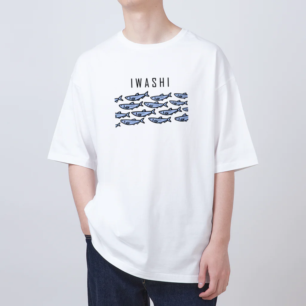 めーちゃん🐠ゆるいおさかなのイワシ柄アイテム（IWASHI）(ブルー単色） オーバーサイズTシャツ