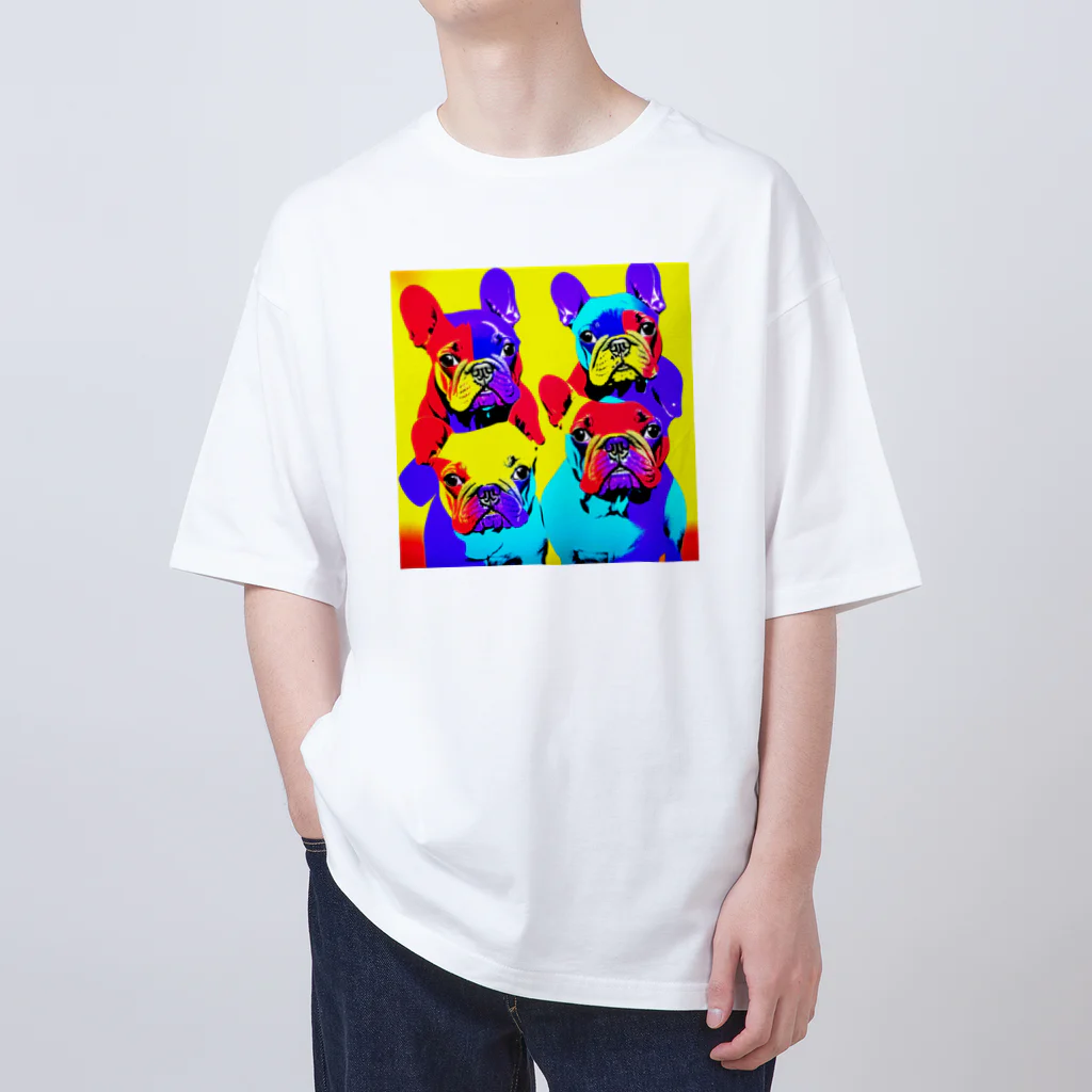 TakashiSのVivid Quartet of French Bulldogs オーバーサイズTシャツ