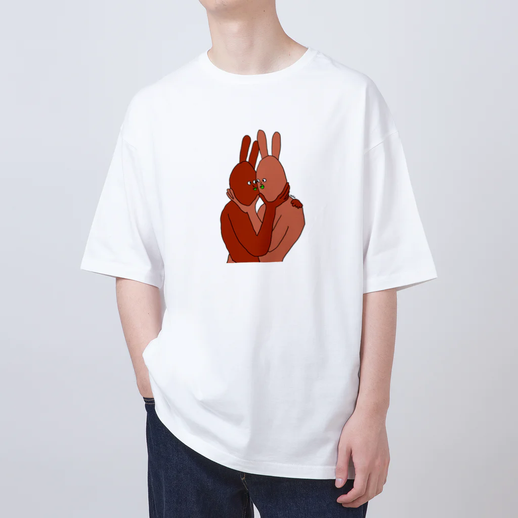 anko.23collectionの赤とピンクのウサギ Oversized T-Shirt