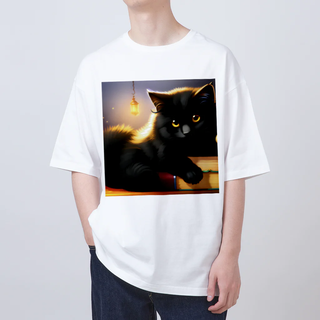 ねこノートの黒猫まるまり寝 オーバーサイズTシャツ