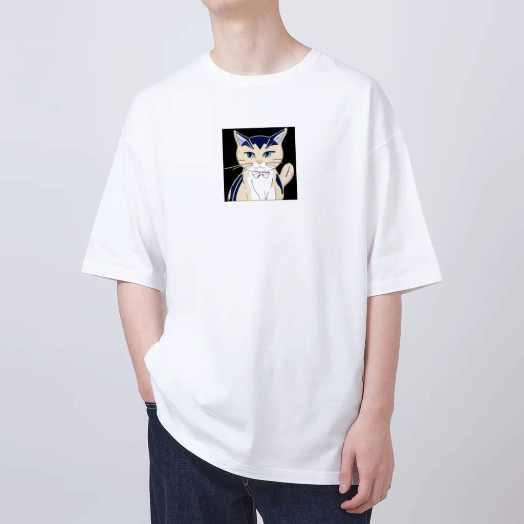 haru-2233の気品ある猫 シマシマ柄 Oversized T-Shirt