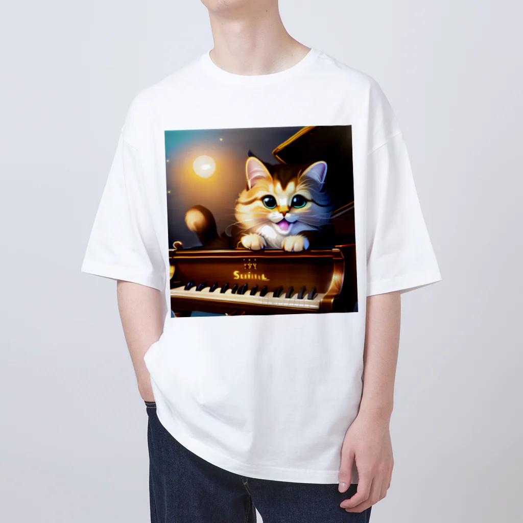 kitten pianistの子猫ピアニスト-1 オーバーサイズTシャツ