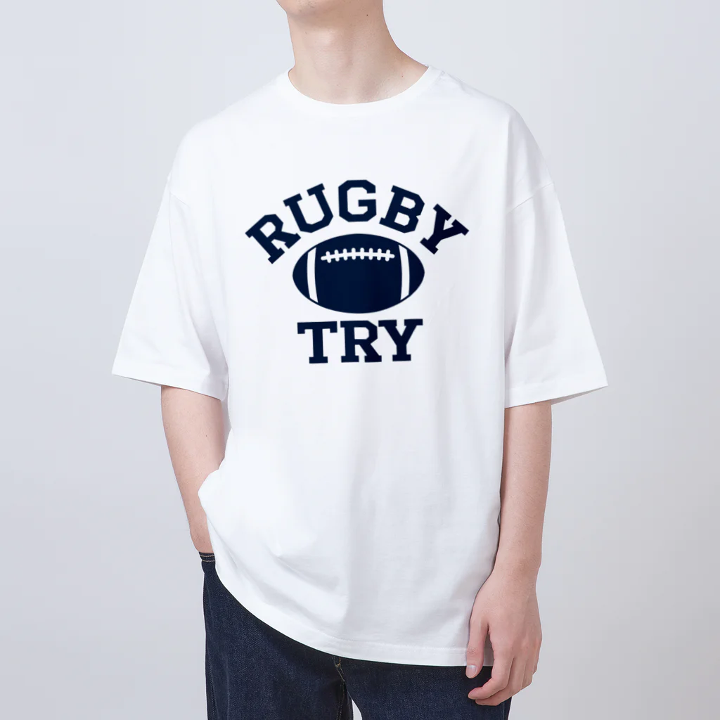 sports_tower スポーツタワーのラグビー・RUGBY・単色・グッズ・デザイン・楕円形ボール・イラスト・スポーツ・Tシャツ・男子・女子・かっこいい・かわいい・選手・ラガーマン・インゴール・ラグビーユニオン・ラグビーリーグ Oversized T-Shirt