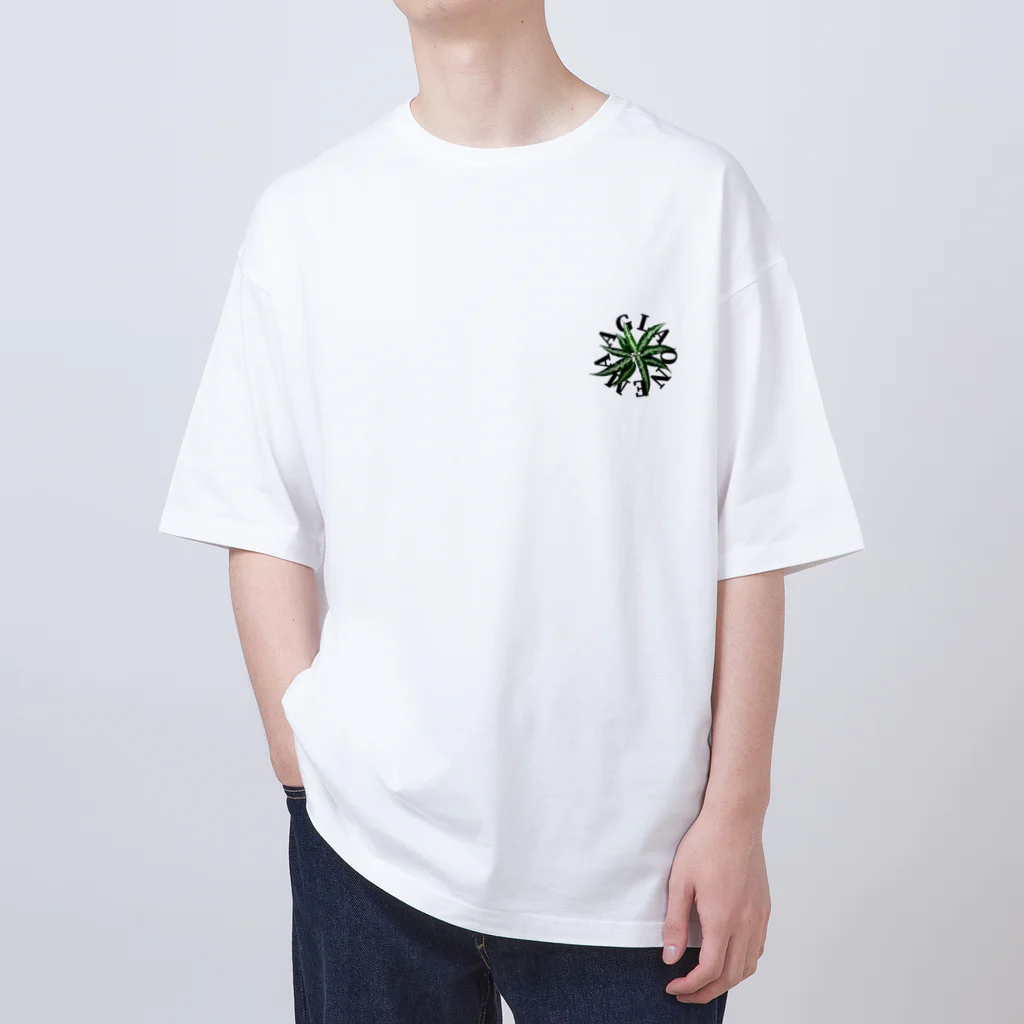 熱帯デザイン.com@SUZURIの【サークルロゴ】AGLAONEMA TRICOLOR（アグラオネマトリカラー）BLACK オーバーサイズTシャツ