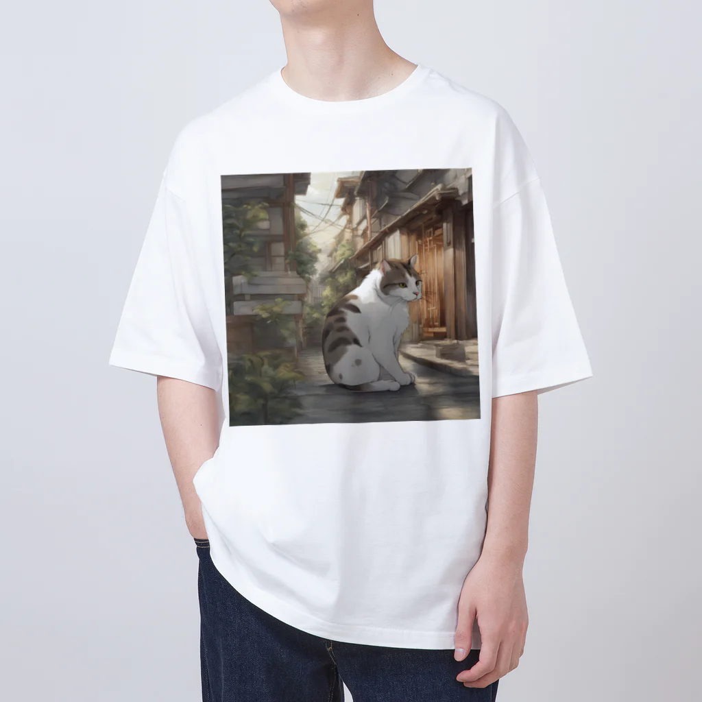 猫専門店　まるまるねこの懐かしい雰囲気に包まれた猫のアートプリント Oversized T-Shirt