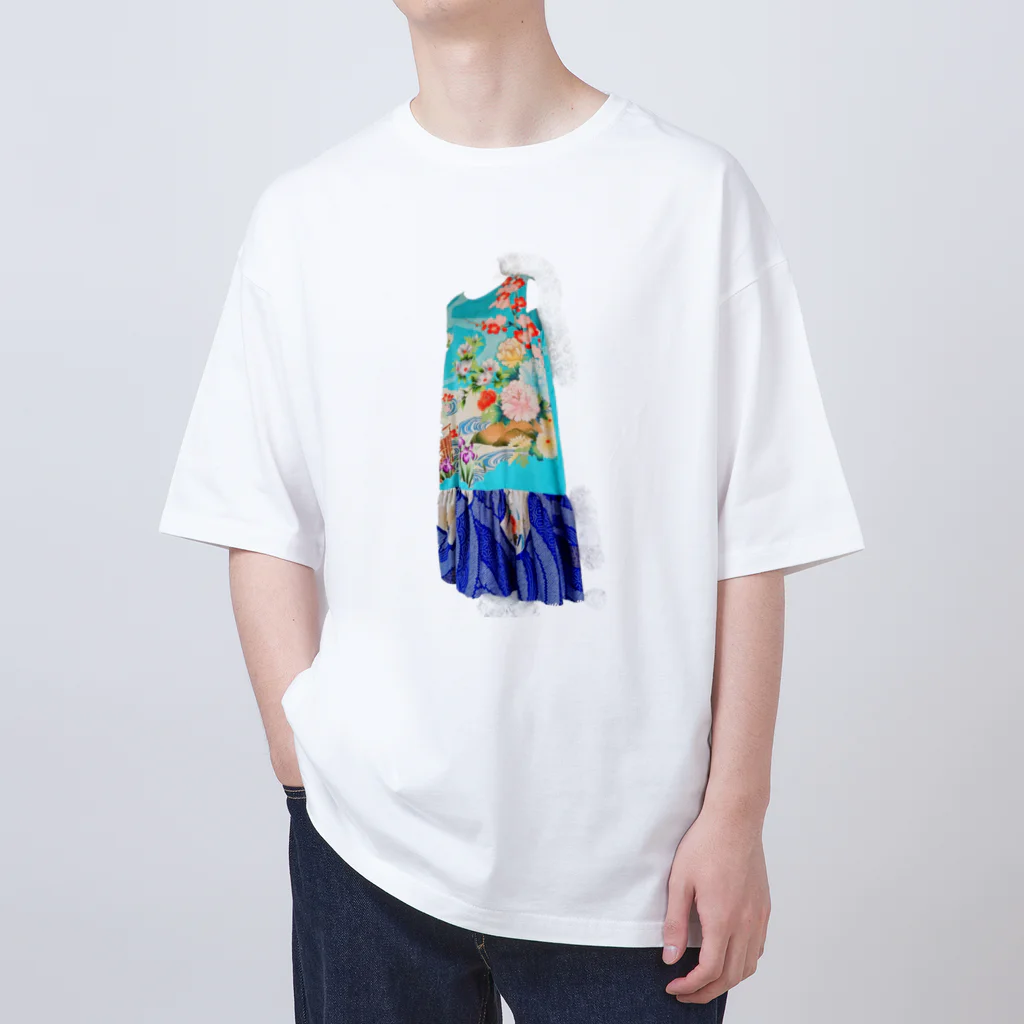 KeishopCreations - 日本の美をあなたにのハンドメイドリメイク着物青 Oversized T-Shirt