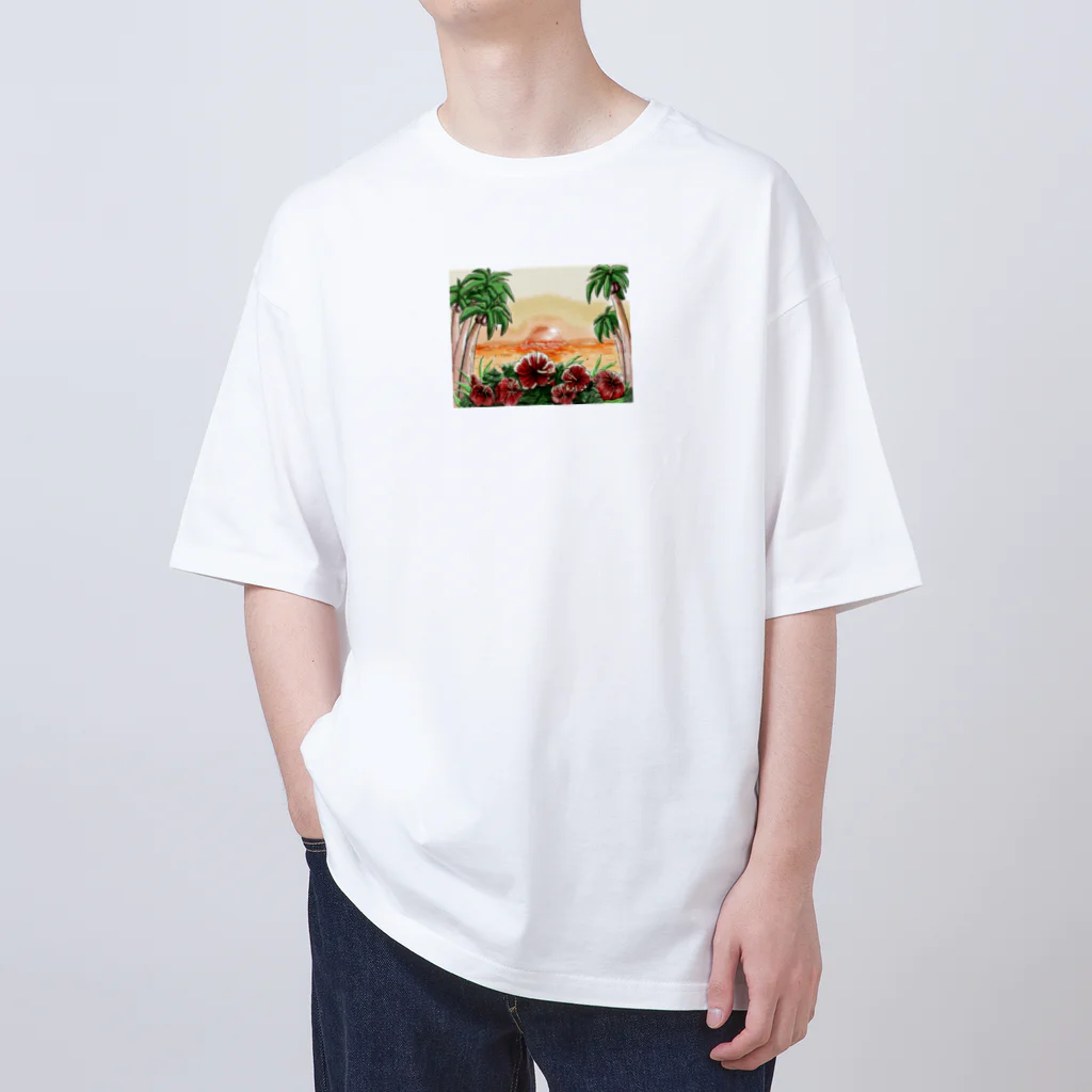 la-mer-sireneのハイビスカスのサンセット Oversized T-Shirt