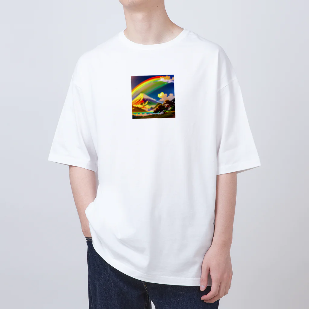 TOY PAPA SHOP の“Rainbow-colored Mount Fuji: The Gateway to a Colorful Fantasy” オーバーサイズTシャツ