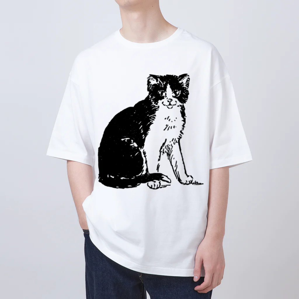 Saza-nami Antique designの白黒ねこ Oversized T-Shirt