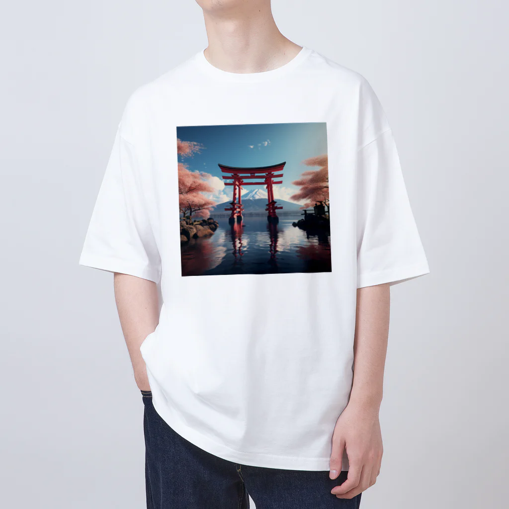 HRC_SUZURI-01の神社 富士山と鳥居 オーバーサイズTシャツ