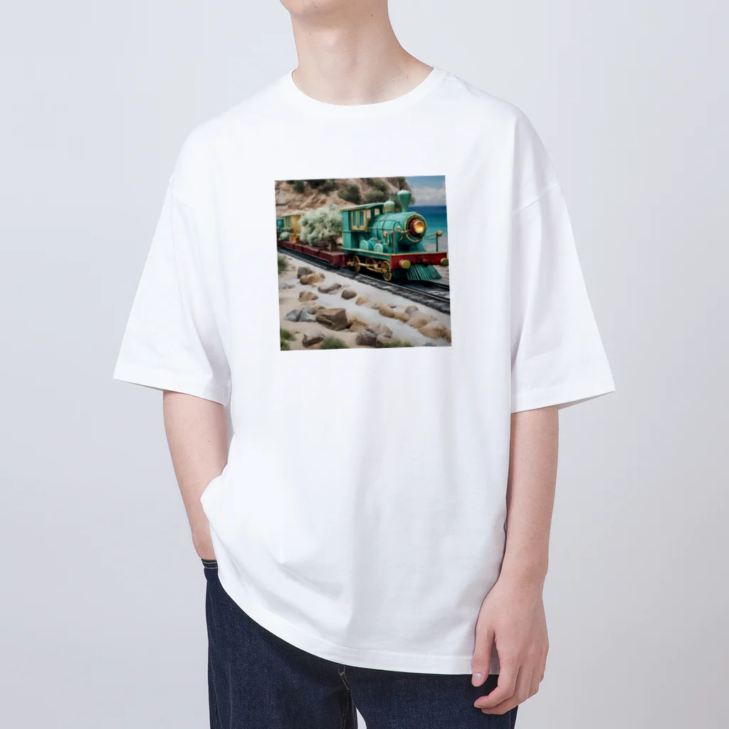 kenarakawaの海沿い走る汽車グッズ オーバーサイズTシャツ